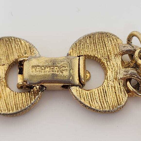 Kramer Sphere Pendant Tassel Double Strand Chain Necklace Gold Tone Vintage - Picture 5 of 6